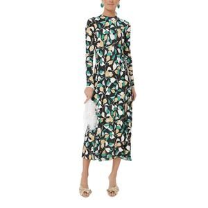 La Doublej Orchard Drifter Midi Dress Size XL Black & Green Floral Long Sleeve